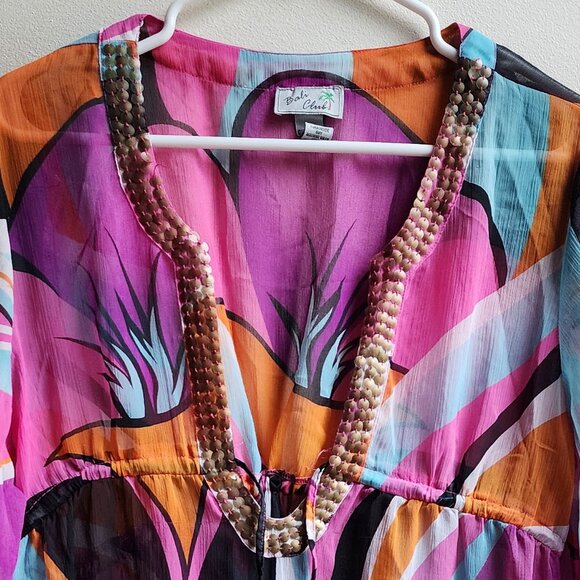 Bali Club Abstract Colorful Semi Sheer Tunic Size Large - Picture 5 of 14